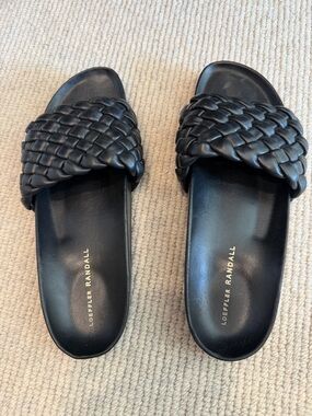 Loeffler Randall Black Braided Leather Slide Sandals